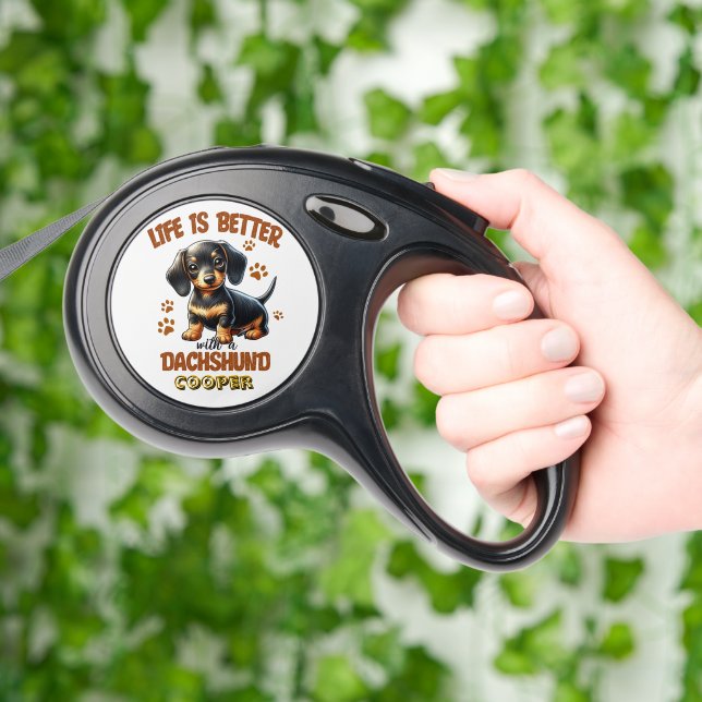Cute dachshund spreads joy with a funny saying retractable pet leash  (Hand)
