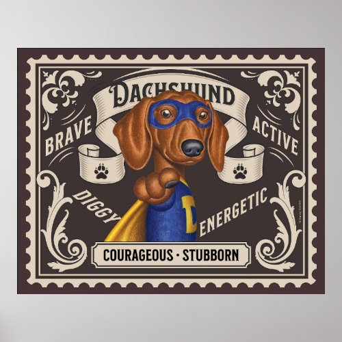 Cute Dachshund Superhero Poster