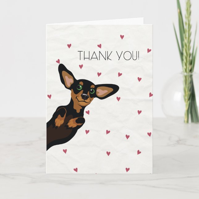 Cute Dachshund thank you card with hearts (Front)
