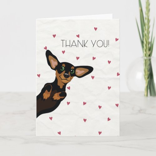 Cute Dachshund thank you card with hearts
