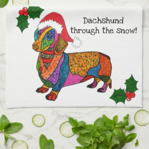 Cute Dachshund through the Snow Kitchen Towel