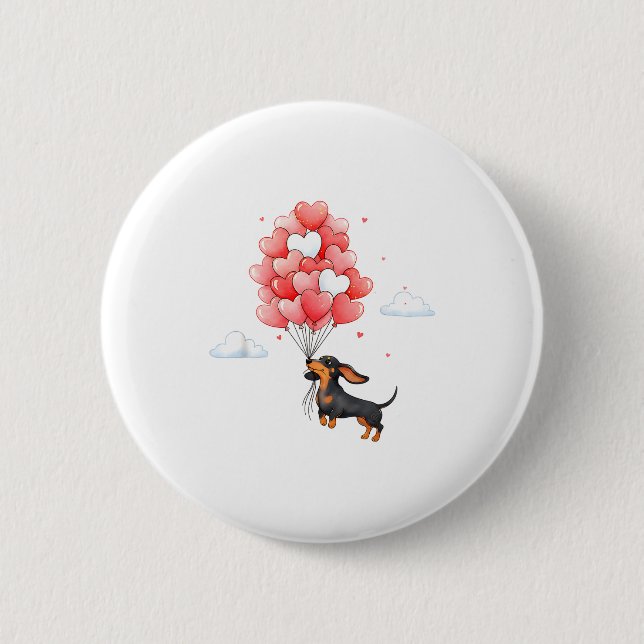 Cute Dachshund Valentine Heart Balloon Dog Lover  Button (Front)