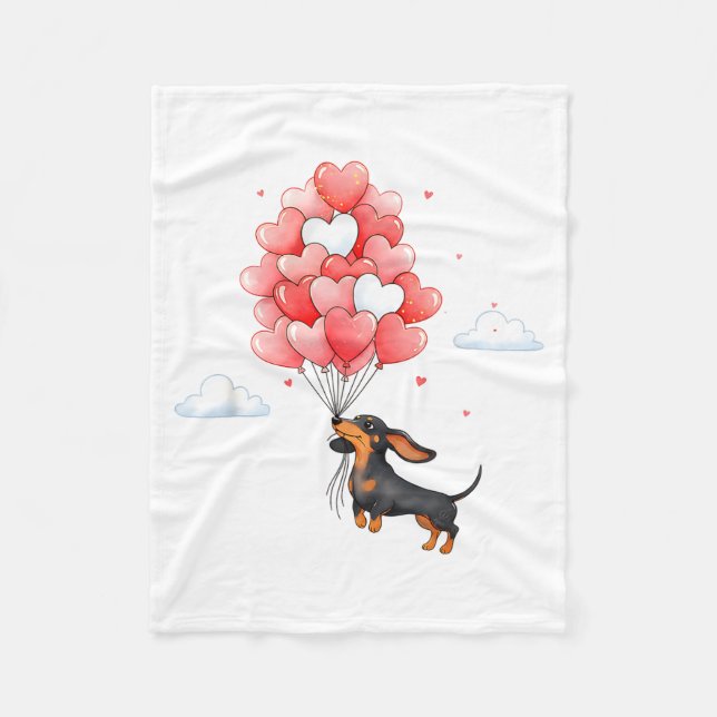 Cute Dachshund Valentine Heart Balloon Dog Lover  Fleece Blanket (Front)