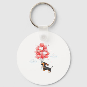 Cute Dachshund Valentine Heart Balloon Dog Lover Keychain