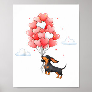 Cute Dachshund Valentine Heart Balloon Dog Lover  Poster