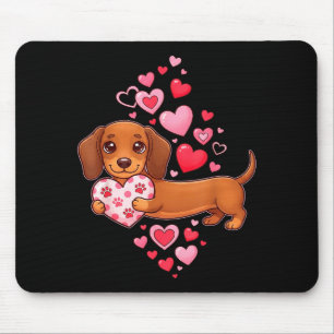 Cute Dachshund Valentine Heart Funny Dachshund Pup Mouse Pad