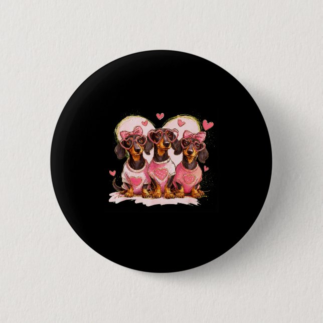 Cute Dachshund Valentines Heart Dog Lover Men Wome Button (Front)