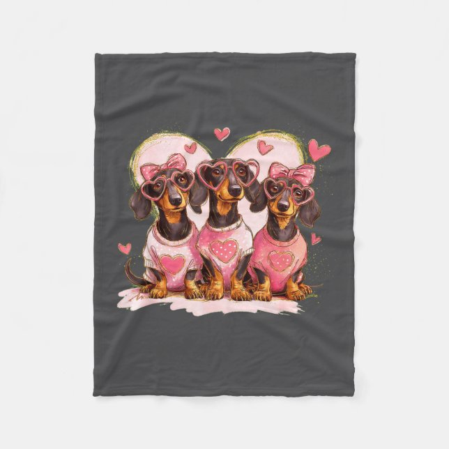 Cute Dachshund Valentines Heart Dog Lover Men Wome Fleece Blanket (Front)