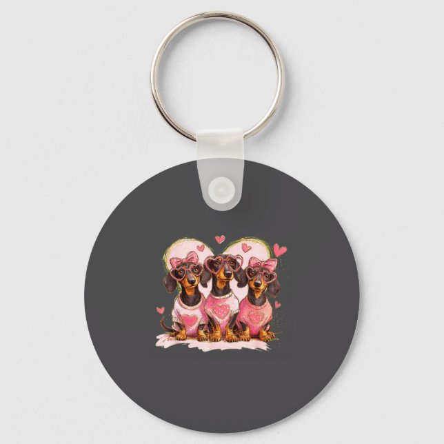 Cute Dachshund Valentines Heart Dog Lover Men Wome Keychain (Front)