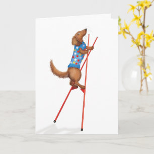 Cute dachshund walking on stilts card
