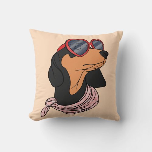 Cute dachshund wearing sunglasses throw pillow