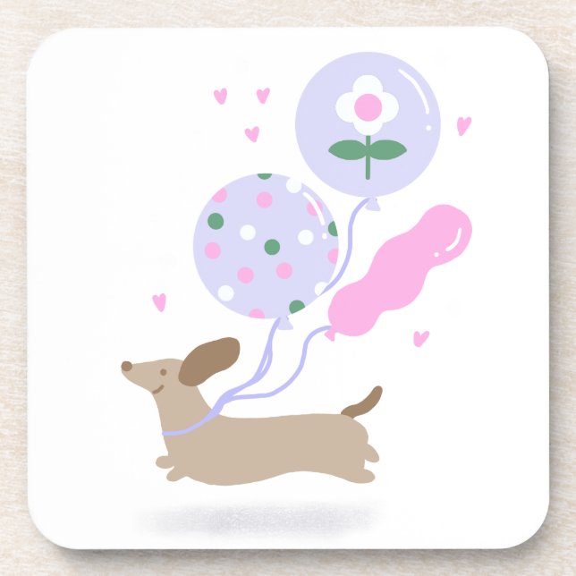 Cute Dachshund Weiner Dog Lover Party Pink Beverage Coaster (Front)