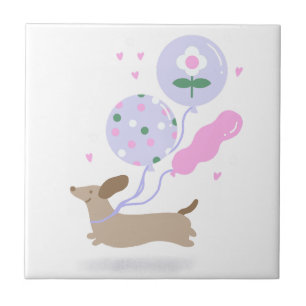 Cute Dachshund Weiner Dog Lover Party Pink Ceramic Tile