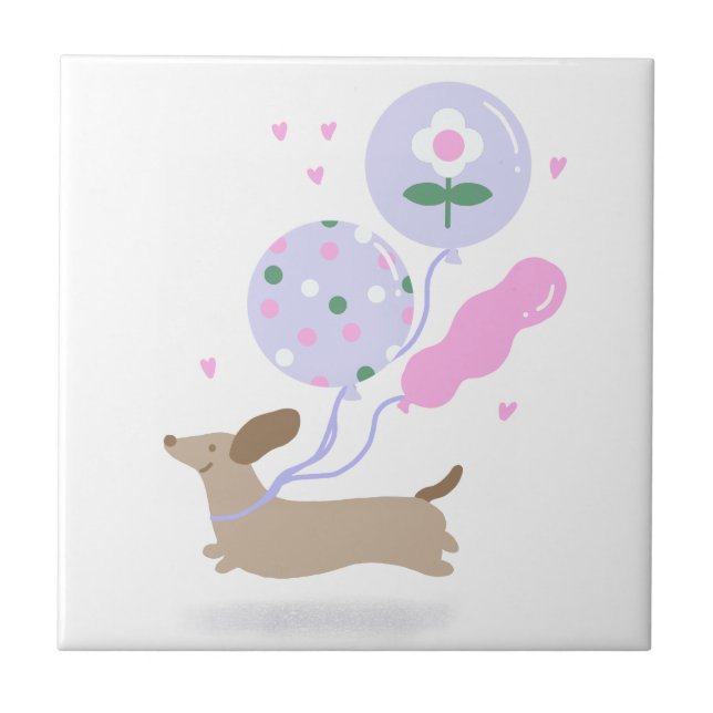 Cute Dachshund Weiner Dog Lover Party Pink Ceramic Tile (Front)