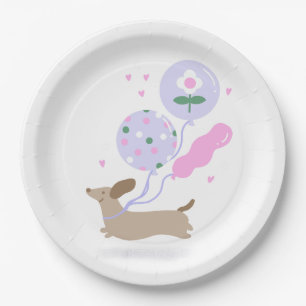 Cute Dachshund Weiner Dog Lover Party Pink Paper Plates