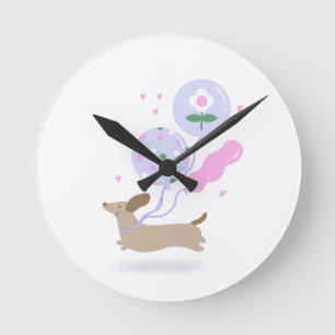 Cute Dachshund Weiner Dog Lover Party Pink Round Clock