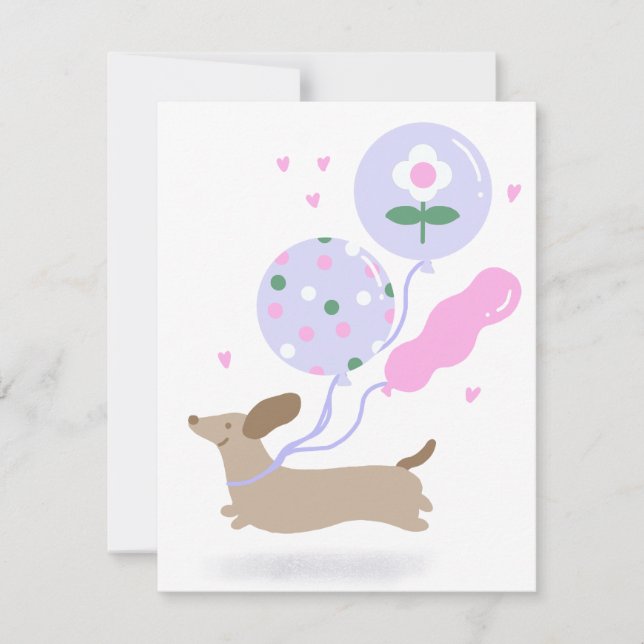 Cute Dachshund Weiner Dog Lover Party Pink RSVP Card (Front)