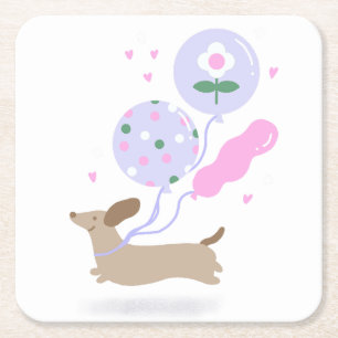 Cute Dachshund Weiner Dog Lover Party Pink Square Paper Coaster