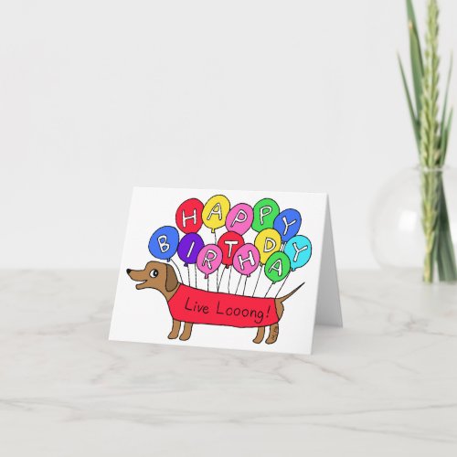 Cute Dachshund Weiner Dog with Balloon Birthday Card