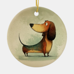 Cute Dachshund – Whimsical Dog Illustration Ceramic Ornament