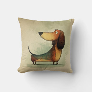 Cute Dachshund – Whimsical Dog Illustration Throw Pillow