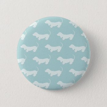 Cute Dachshund White Silhouettes On Light Blue Pinback Button by storechichi at Zazzle