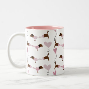 Cute Dachshund Wiener Dog Be Mine Valentines Coffe Two-Tone Coffee Mug