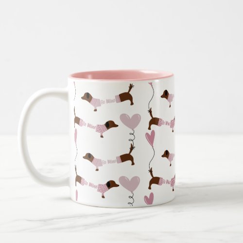 Cute Dachshund Wiener Dog Be Mine Valentines Coffe Two_Tone Coffee Mug