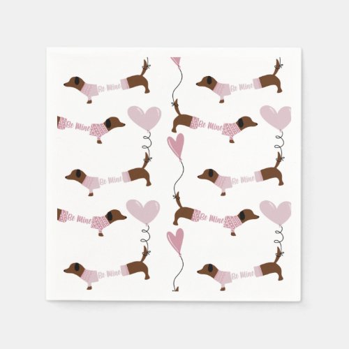 Cute Dachshund Wiener Dog Be Mine Valentines Napkins