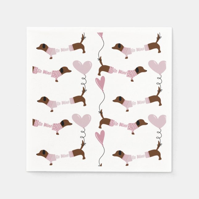 Cute Dachshund Wiener Dog Be Mine Valentines Napkins (Front)