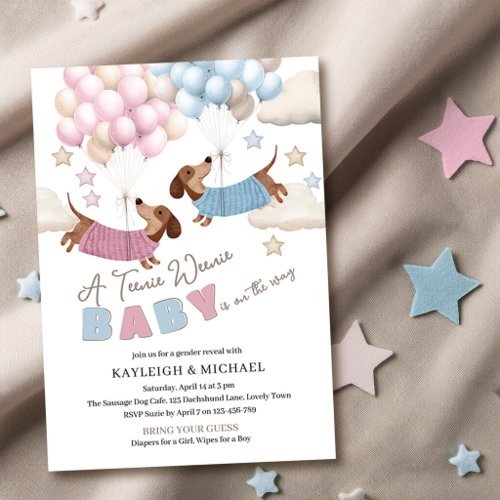 Cute Dachshund Wiener Dog Gender Reveal Baby Invitation