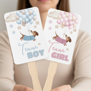 Cute Dachshund Wiener Dog Gender Reveal Voting Hand Fan