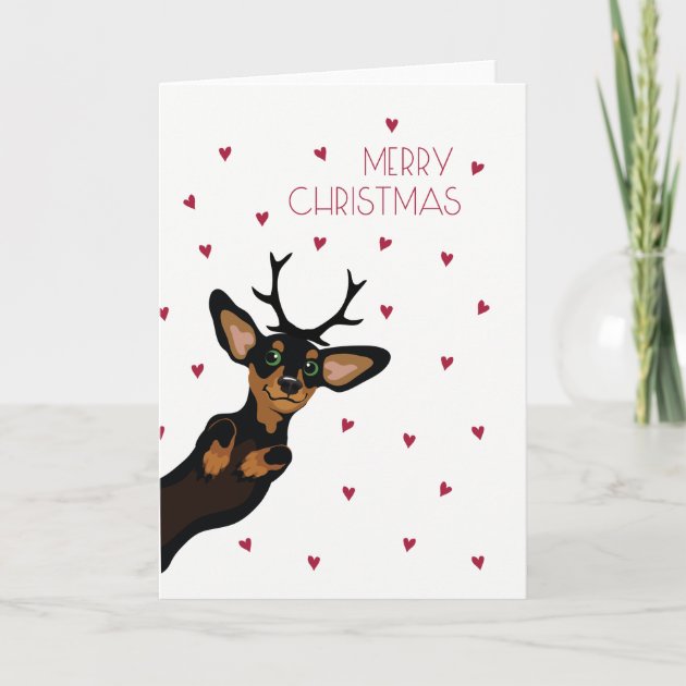 Cute Dachshund With Antlers Merry Christmas Holiday Invitation