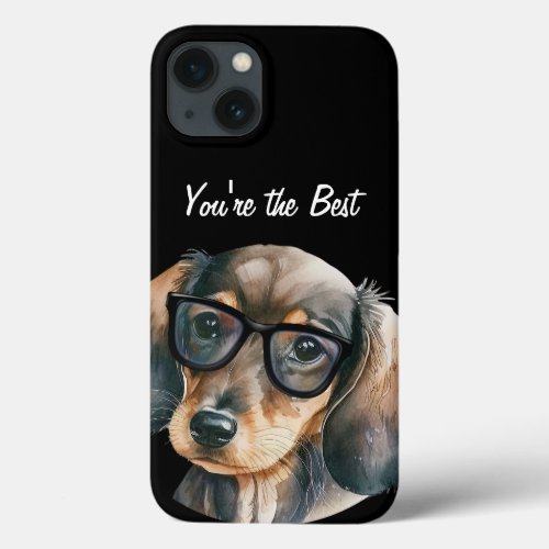 Cute Dachshund with black glasses iPhone 13 Case