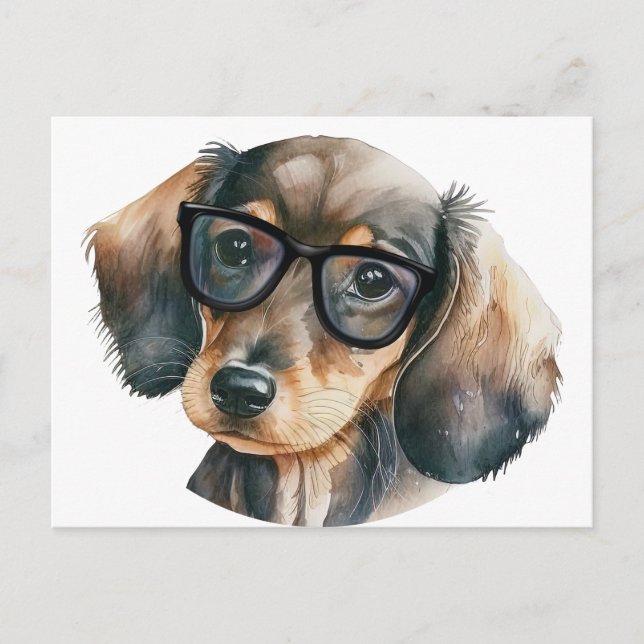 Cute Dachshund with black glasses  Postcard (Front)
