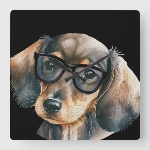 Cute Dachshund with black glasses Square Wall Clock