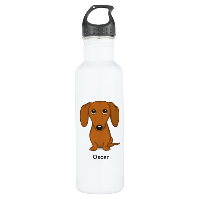 Cute Dachshund with Custom Text Stainless Steel Water Bottle (Front)