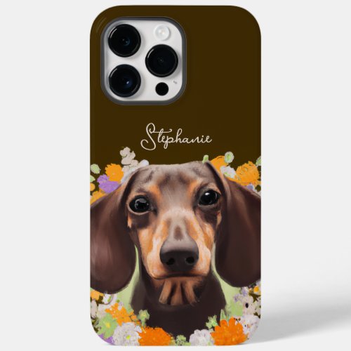 Cute Dachshund with Flowers And Name Doxie  Case_Mate iPhone 14 Pro Max Case