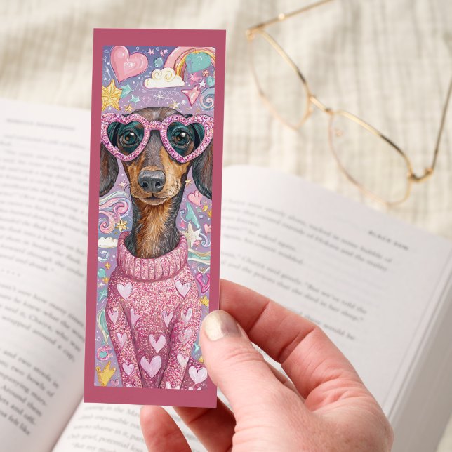 Cute Dachshund With Heart Sunglasses Bookmarks (Hand)