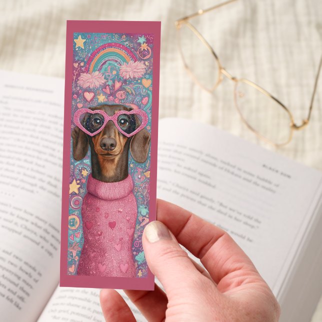 Cute Dachshund With Heart Sunglasses Bookmarks (Hand)