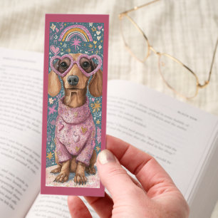 Cute Dachshund With Heart Sunglasses Bookmarks