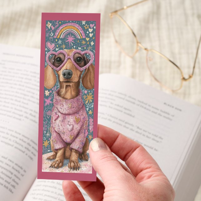 Cute Dachshund With Heart Sunglasses Bookmarks (Hand)