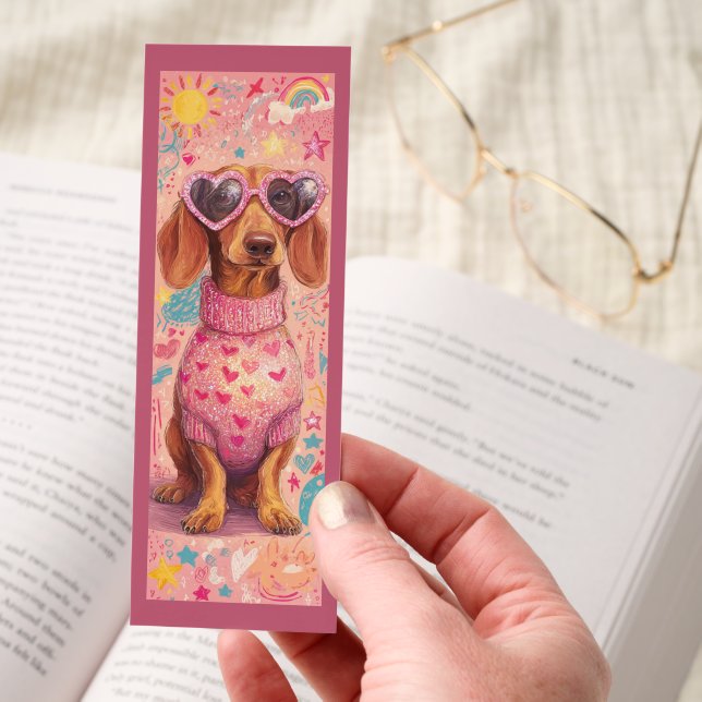 Cute Dachshund With Heart Sunglasses Bookmarks (Hand)