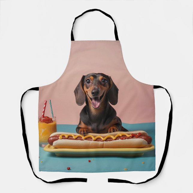 Cute Dachshund With Hot Dog Apron (Front)