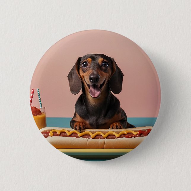 Cute Dachshund With Hot Dog Button (Front)