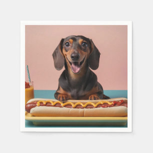 Cute Dachshund With Hot Dog Napkins