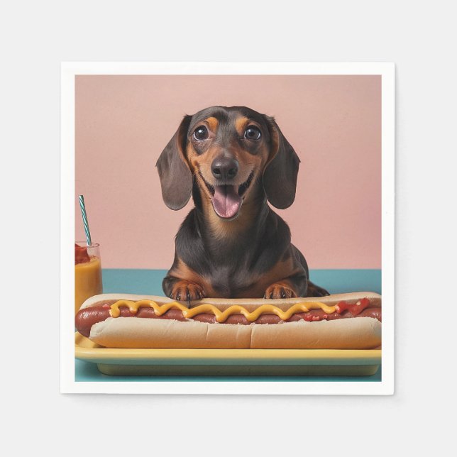 Cute Dachshund With Hot Dog Napkins (Front)