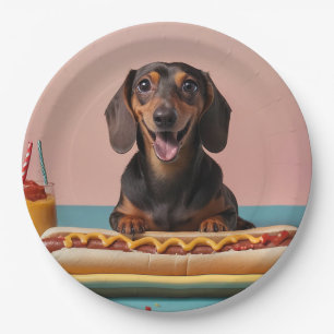 Cute Dachshund With Hot Dog Paper Plates