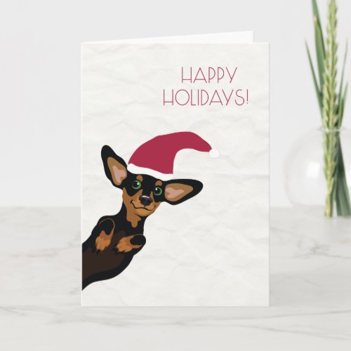 Cute Dachshund with Santa hat holiday card