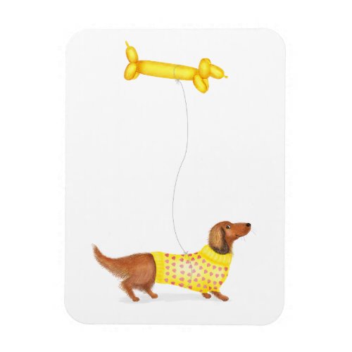 Cute dachshund with sausage dog balloon magnet